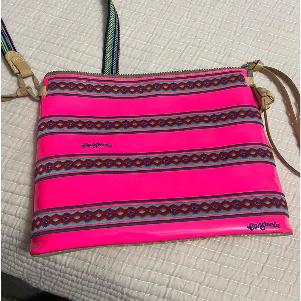 Consuela hot pink crossbody with embroidery stitching
